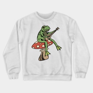 frog sitting on a mushroom playing guitar Crewneck Sweatshirt